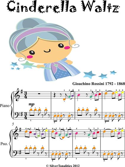 Cinderella Waltz Easy Piano Sheet Music with Colored Notes - Gioachino Rossini - ebook