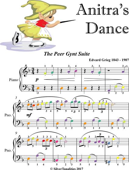 Anitra's Dance Peer Gynt Suite Easy Piano Sheet Music with Colored Notes - Grieg Edvard - ebook