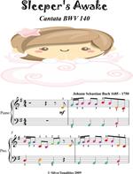 Sleepers Awake Cantata BWV 140 Easy Piano Sheet Music with Colored Notes
