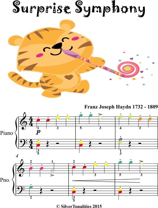 Surprise Symphony Easy Elementary Piano Sheet Music with Colored Notes - Franz Joseph Haydn - ebook