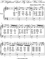 A Highland Lad My Love Was Born Easy Piano Sheet Music