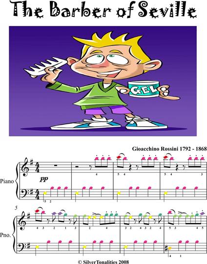 Barber of Seville Easy Piano Sheet Music with Colored Notes - Rossini Gioacchino - ebook