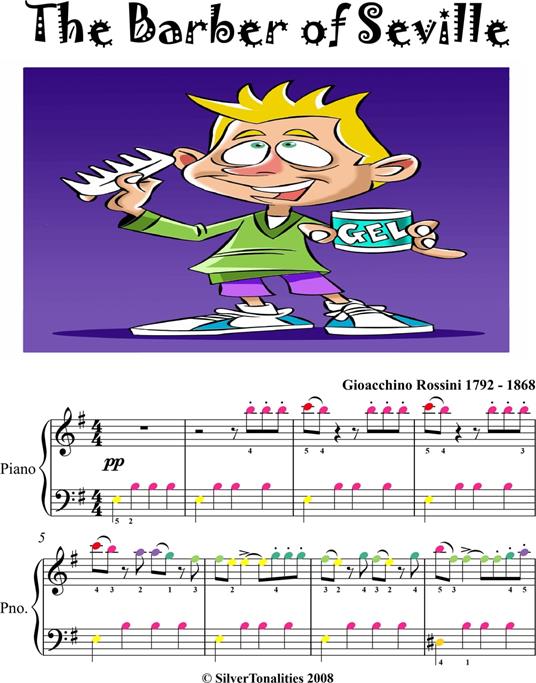 Barber of Seville Easy Piano Sheet Music with Colored Notes - Rossini Gioacchino - ebook