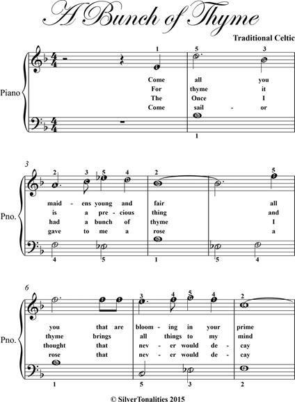 A Bunch of Thyme Easiest Piano Sheet Music - Traditional Irish Folk Songs - ebook