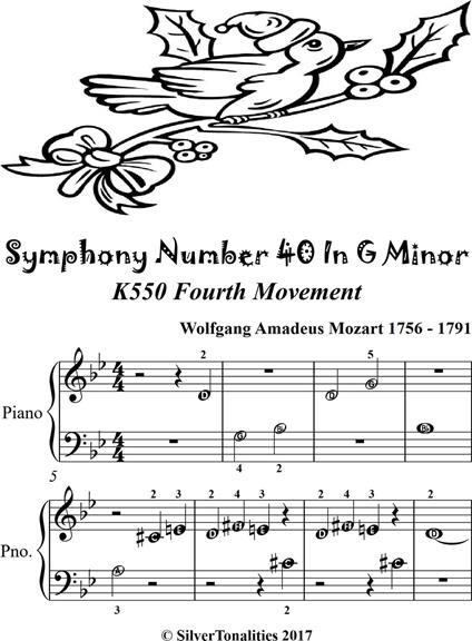 Symphony Number 40 in G Minor K550 Fourth Movement Beginner Piano Sheet Music - Wolfgang Amadeus Mozart - ebook