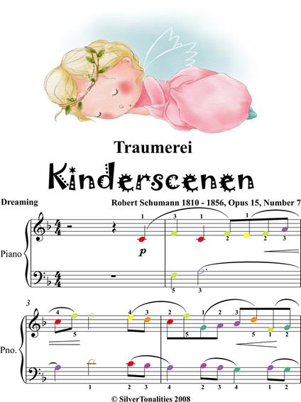 Traumerei Kinderscenen Opus 15 Number 7 Easy Piano Sheet Music with Colored Notes - Robert Schumann - ebook