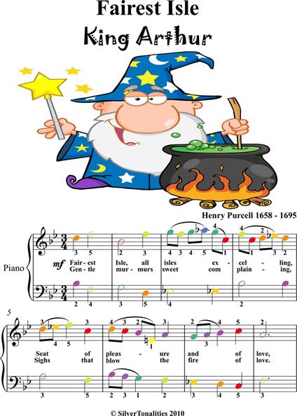 Fairest Isle King Arthur Easy Piano Sheet Music with Colored Notes - Henry Purcell - ebook