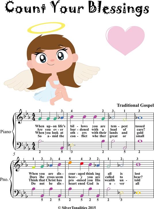 Count Your Blessings Easy Piano Sheet Music with Colored Notes - Traditional Gospel - ebook