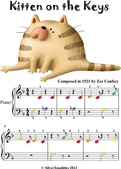 Kitten on the Keys Beginner Piano Sheet Music with Colored Notes - Zez Confrey - ebook