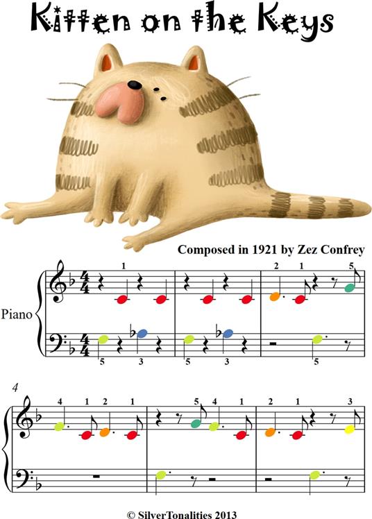 Kitten on the Keys Beginner Piano Sheet Music with Colored Notes - Zez Confrey - ebook