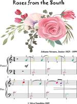 Roses from the South Opus 388 Easiest Piano Sheet Music with Colored Notes