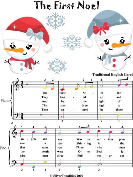 The First Noel Easy Piano Sheet Music with Colored Notes - Traditional Christmas Carol - ebook