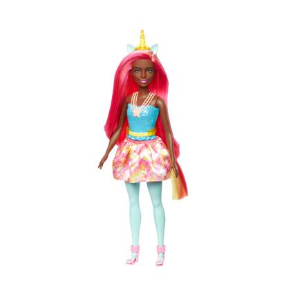 Barbie  dreamtopia unicorno bambola dai capelli rosa e gialli, con gonna