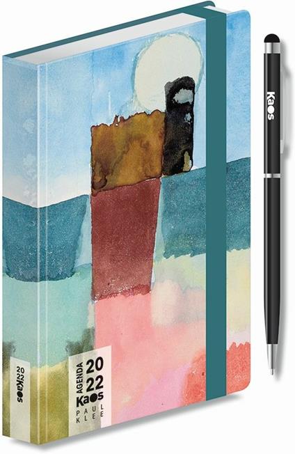 Agenda settimanale Kaos 2022, 12 mesi, con elastico e penna, acquerello, Paul Klee, Moonrise St. Germain - 9 x 14 cm
