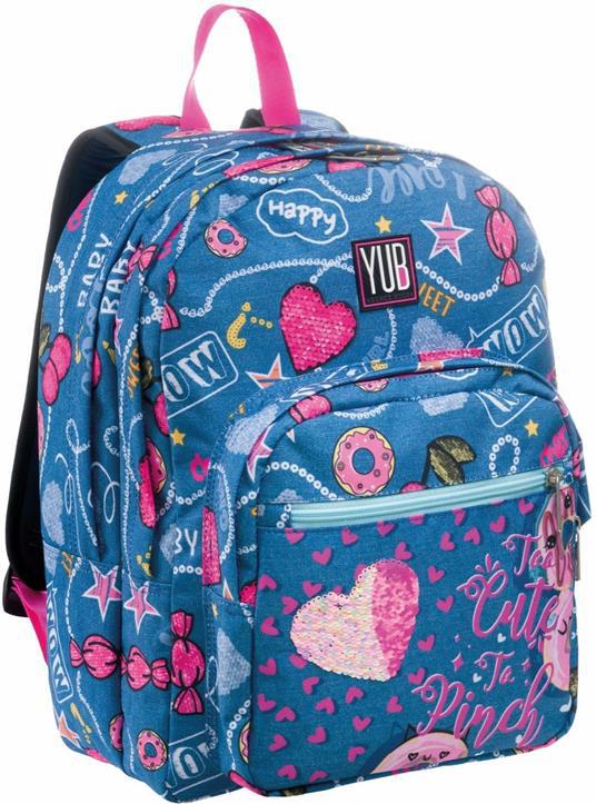 Zaino scuola Doppio Scomp Yub Hayride, 31 lt, Jeans con cuore - 30 x 41,5 x 12 cm