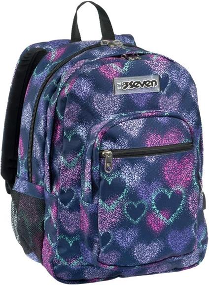 Zaino scuola Freethink Seven Girl - Viola, rosa fantasia cuori 33 x 44 x 20 cm