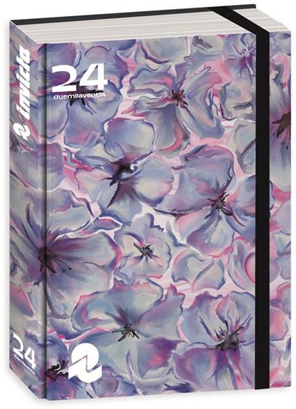 Diario 16 mesi, 2024-25, Invicta, lilla-rosa fiori acquerello