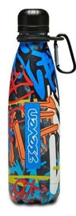 Borraccia Seven, nero graffiti blu-arancione-giallo