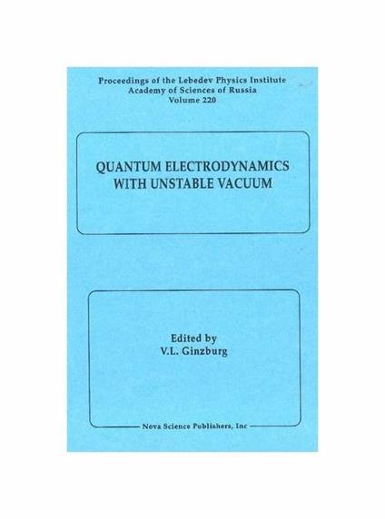 Quantum Electrodynamics with Unstable Vacuum - copertina