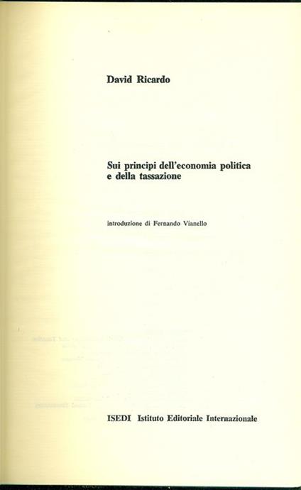 Sui principi dell'economia politica e della tassazione - David Ricardo - copertina