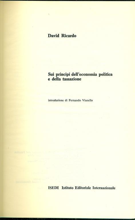 Sui principi dell'economia politica e della tassazione - David Ricardo - copertina