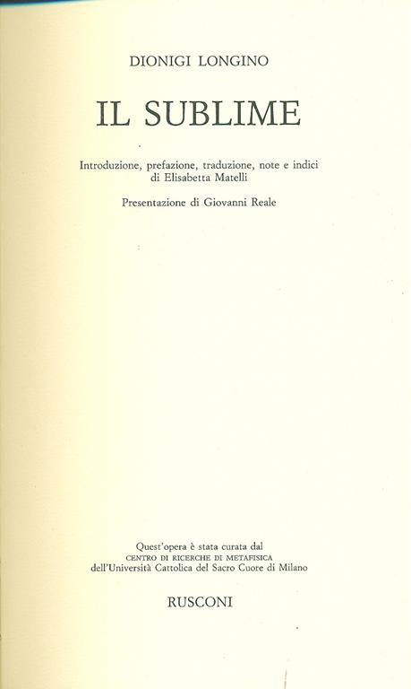 Il sublime - Pseudo Longino - copertina