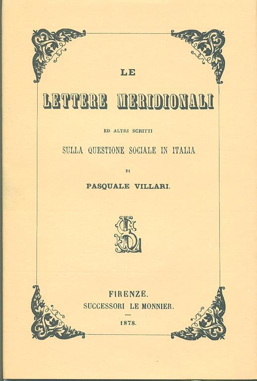 Le lettere meridionali ed altri scritti sulla questione sociale in Italia - Pasquale Villari - copertina
