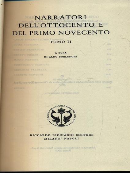 Narratori dell'Ottocento e del primo Novecento. Vol. 64. Tomo II - copertina