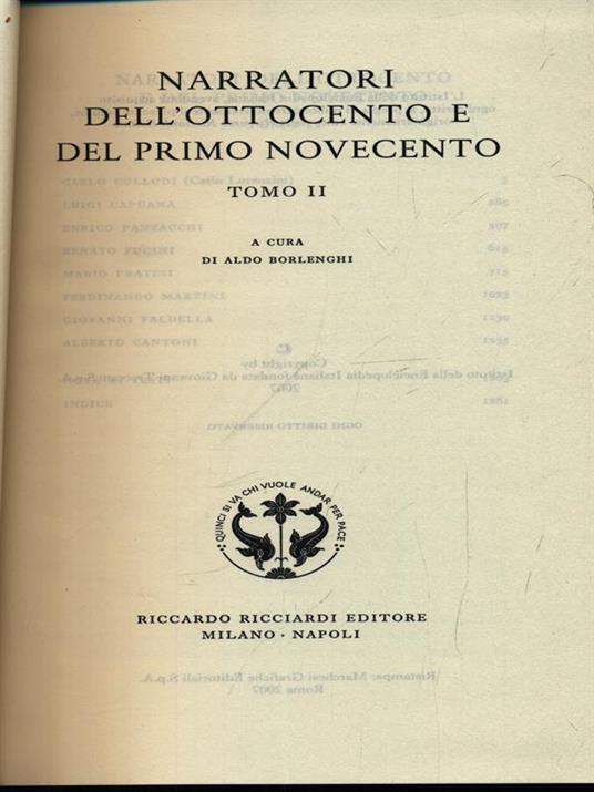 Narratori dell'Ottocento e del primo Novecento. Vol. 64. Tomo II - copertina