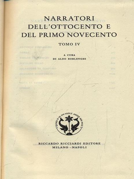 Narratori dell'Ottocento e del primo Novecento. Vol. 64. Tomo IV - copertina