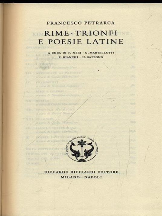 Francesco Petrarca. Rime, Trionfi, e poesie Latine. Vol. 6 - copertina