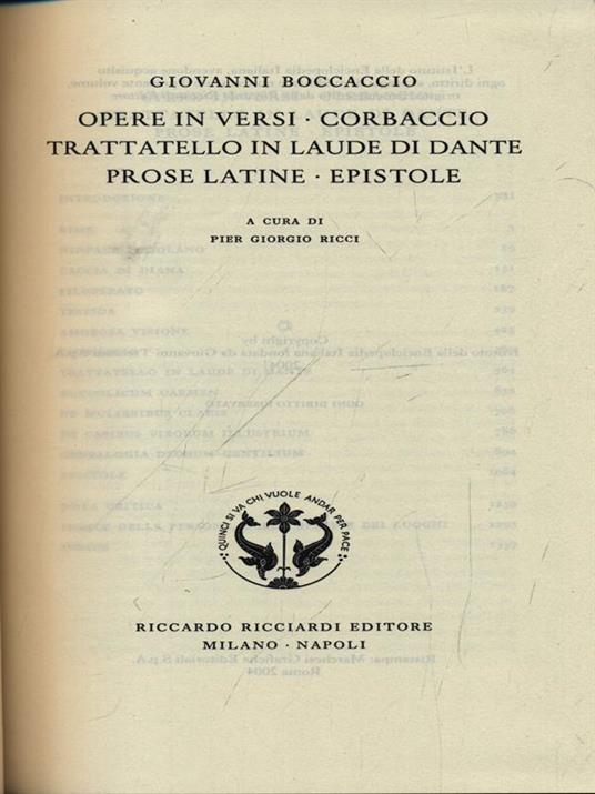 Giovanni Boccaccio. Opere in versi. Vol. 9 - copertina