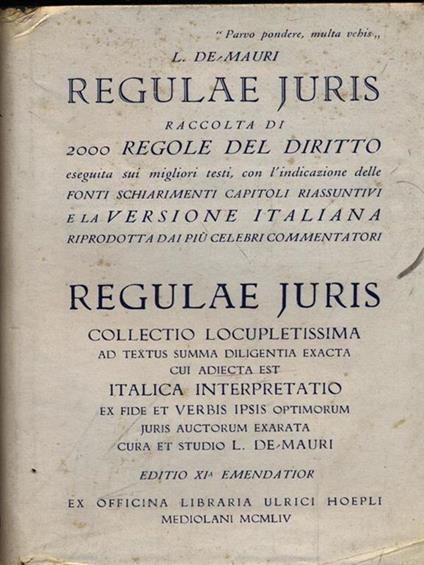 Regulae Juris - Luigi De Mauri - copertina