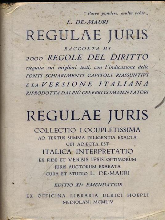 Regulae Juris - Luigi De Mauri - copertina