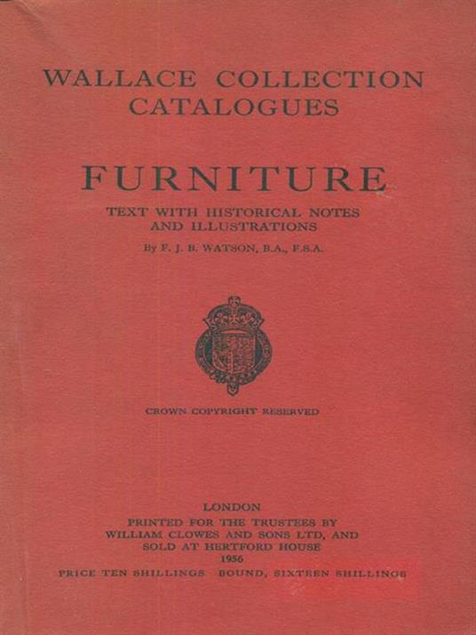 Furniture Wallace Collection Catalogues - F. J. B. Watson - copertina