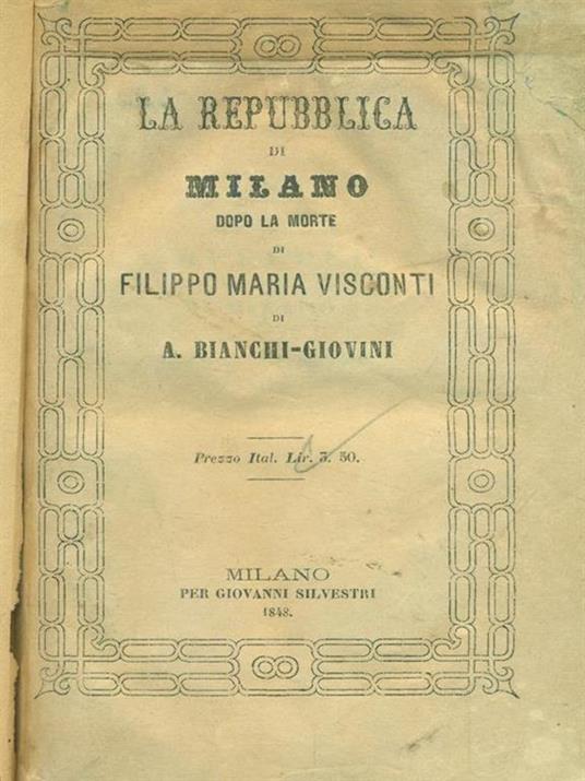 La Repubblica di Milano - Aurelio Angelo Bianchi Giovini - copertina