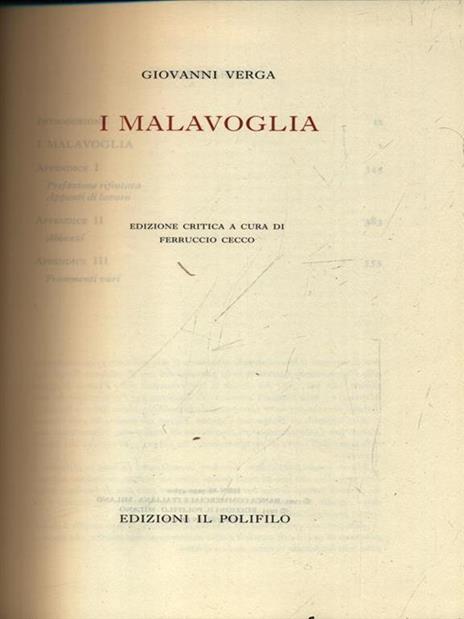 I Malavoglia - Giovanni Verga - copertina