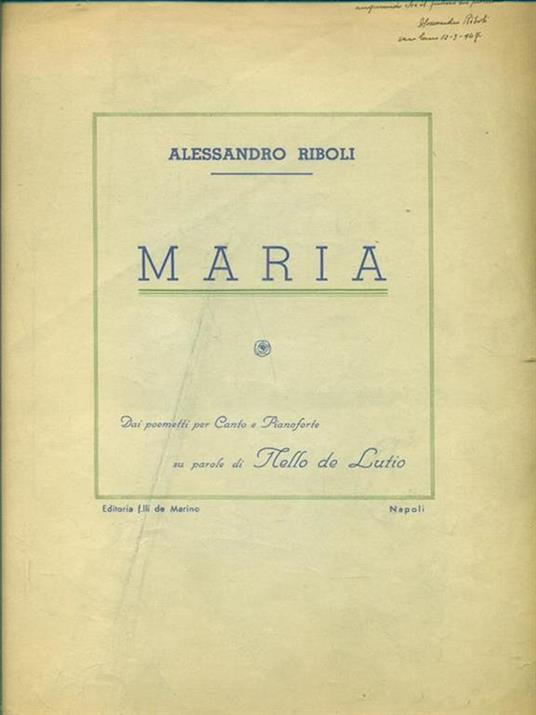 Maria. Spartito musicale. Prima edizione - Alessandro Riboli - copertina