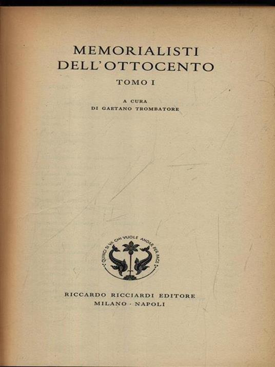 Memorialisti Dell'Ottocento 2 Volumi (Mancante Il 3°) - copertina