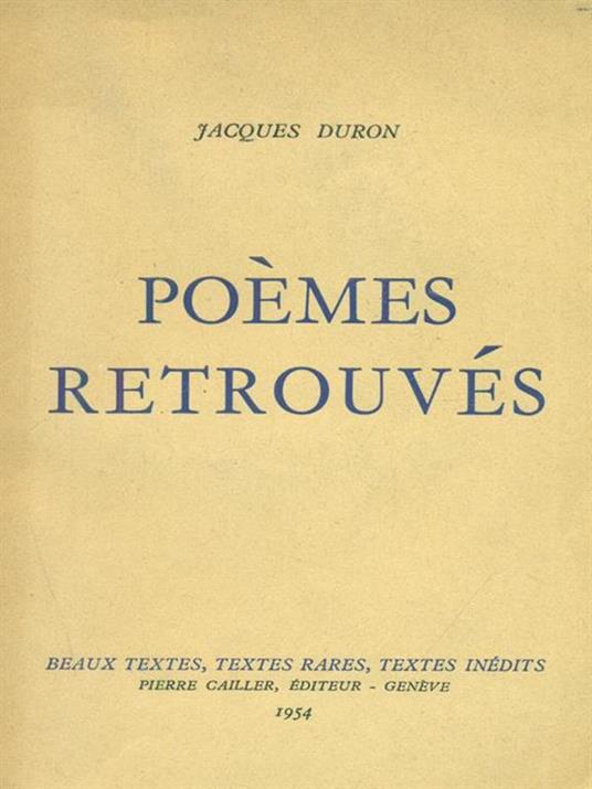 Poemes retrouves - Jacques Duron - copertina