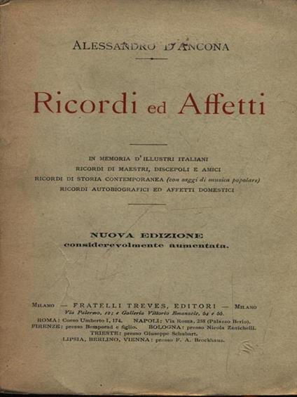 Ricordi ed affettì - Alessandro D'Ancona - copertina