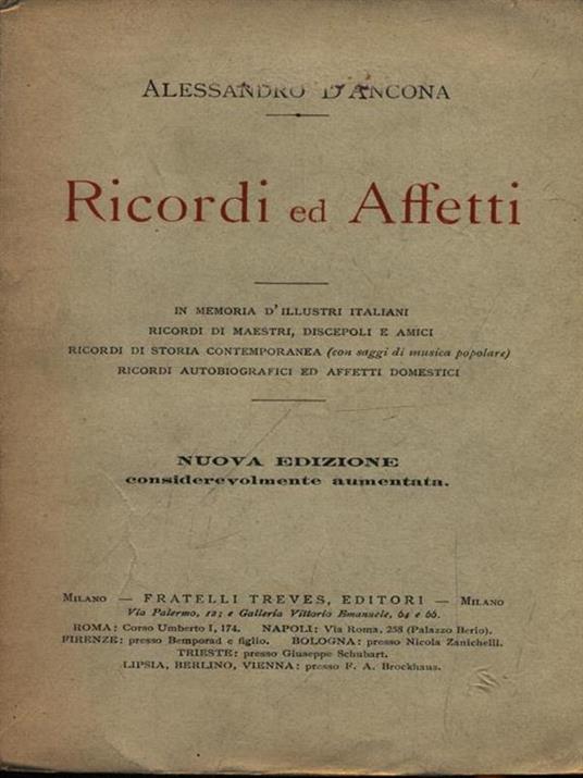 Ricordi ed affettì - Alessandro D'Ancona - copertina