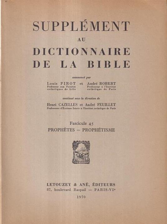 Supplement au dictionnaire de la Bible fascicule 45 - copertina