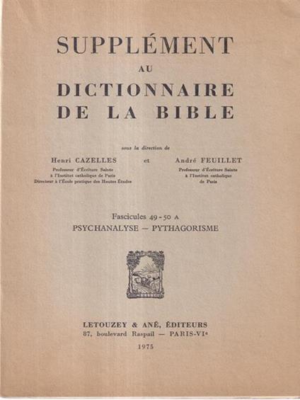 Supplement au dictionnaire de la Bible fascicule 49-50a - copertina