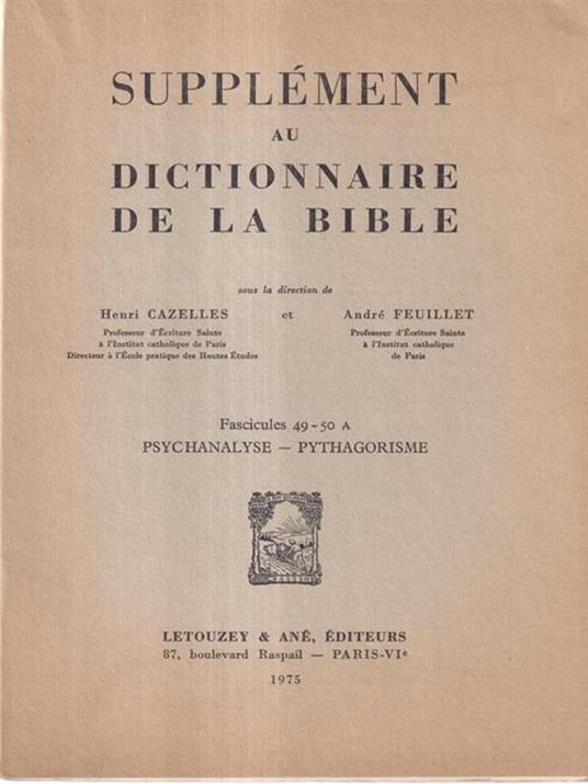 Supplement au dictionnaire de la Bible fascicule 49-50a - copertina
