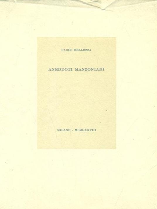 Aneddoti manzoniani - Paolo Bellezza - copertina