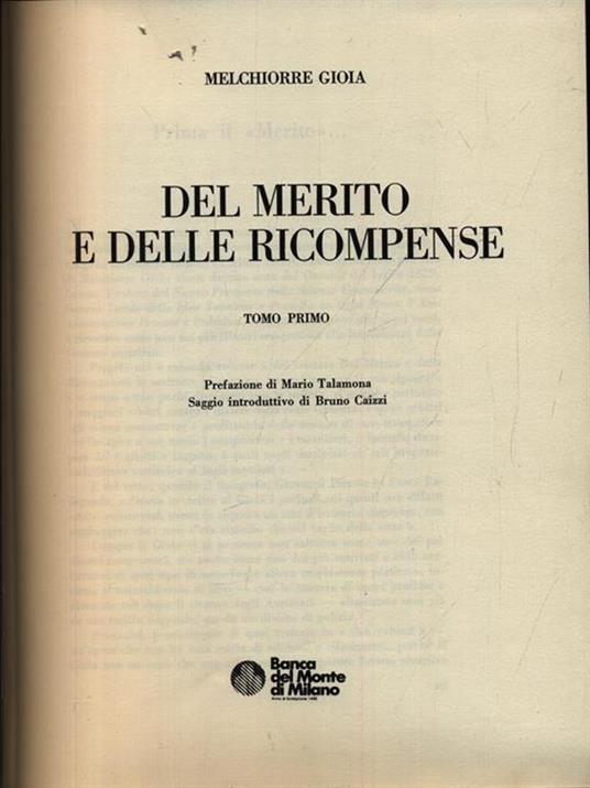 Del merito e delle ricompense. Vol. 1. Copia anastatica - Melchiorre Gioia - copertina