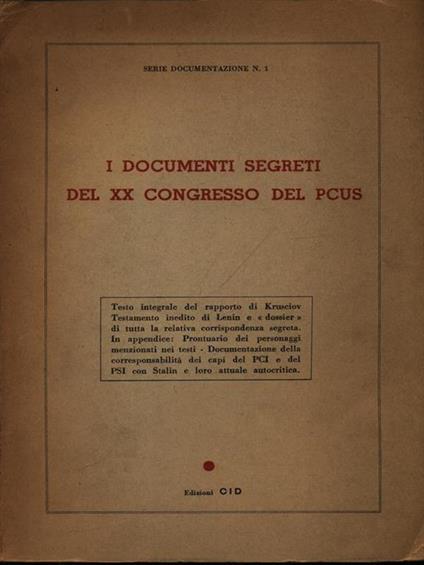I documenti segreti del XX Congresso del PCUS - copertina