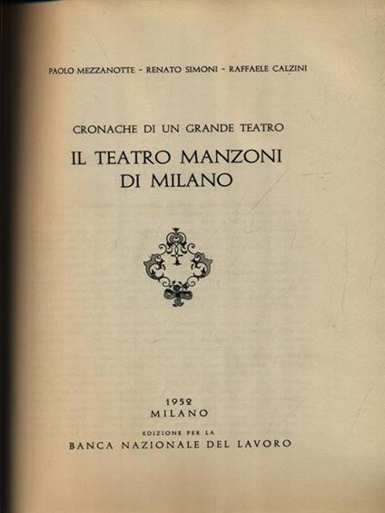 Il teatro Manzoni di Milano - Paolo Mezzanotte - copertina