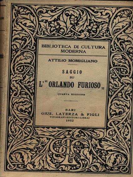 Saggio su l'Orlando Furioso - Attilio Momigliano - copertina